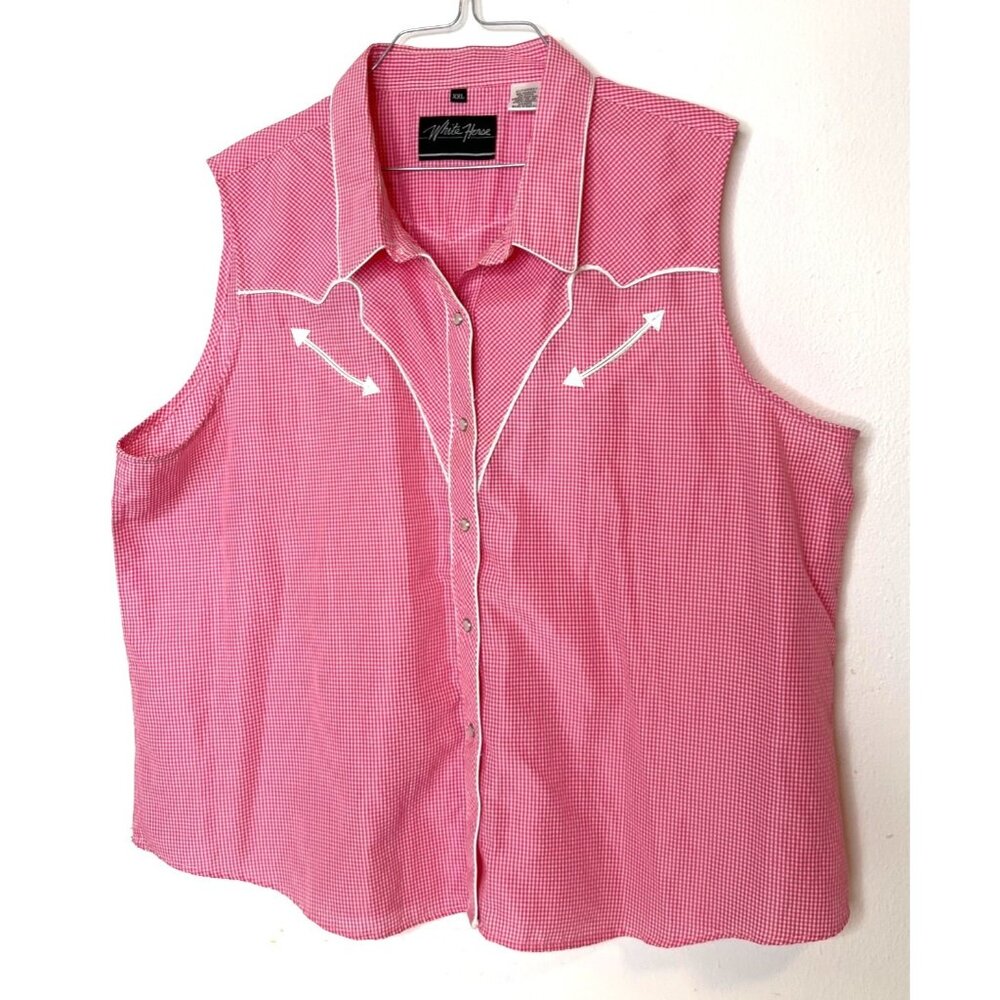 Vintage White Horse Western Sleeveless Top Pink XXL Rockabilly Ranch Pearl Snap
